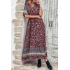 imagePRETTYGARDEN Womens Casual Summer Boho Floral Print Dress V Neck Short Sleeve High Waist Long Maxi Beach DressesWine Red Floral