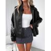 imagePRETTYGARDEN Womens Faux Leather Jackets 2025 Fall Long Sleeve Bomber Jacket Zip Up Motorcycle Coats Winter ClothesBlack