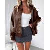 imagePRETTYGARDEN Womens Faux Leather Jackets 2025 Fall Long Sleeve Bomber Jacket Zip Up Motorcycle Coats Winter ClothesCoffee