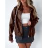 imagePRETTYGARDEN Womens Faux Leather Jackets 2025 Fall Long Sleeve Bomber Jacket Zip Up Motorcycle Coats Winter ClothesCoffee