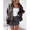 imagePRETTYGARDEN Womens Faux Leather Jackets 2025 Fall Long Sleeve Bomber Jacket Zip Up Motorcycle Coats Winter ClothesDark Grey