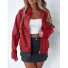 imagePRETTYGARDEN Womens Faux Leather Jackets 2025 Fall Long Sleeve Bomber Jacket Zip Up Motorcycle Coats Winter ClothesDark Red