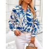 imagePRETTYGARDEN Womens Floral Blouses Dressy Casual V Neck Button Down Shirts Lantern Long Sleeve Boho Chiffon Fall Tops 2025Blue White