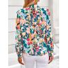 imagePRETTYGARDEN Womens Floral Blouses Dressy Casual V Neck Button Down Shirts Lantern Long Sleeve Boho Chiffon Fall Tops 2025Floral Blue Green