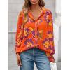 imagePRETTYGARDEN Womens Floral Blouses Dressy Casual V Neck Button Down Shirts Lantern Long Sleeve Boho Chiffon Fall Tops 2025Floral Orange Purple