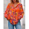imagePRETTYGARDEN Womens Floral Blouses Dressy Casual V Neck Button Down Shirts Lantern Long Sleeve Boho Chiffon Fall Tops 2025Floral Orange Purple