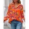 imagePRETTYGARDEN Womens Floral Blouses Dressy Casual V Neck Button Down Shirts Lantern Long Sleeve Boho Chiffon Fall Tops 2025Floral Orange Purple