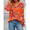 imagePRETTYGARDEN Womens Floral Blouses Dressy Casual V Neck Button Down Shirts Lantern Long Sleeve Boho Chiffon Fall Tops 2025Floral Orange Purple