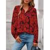 imagePRETTYGARDEN Womens Floral Blouses Dressy Casual V Neck Button Down Shirts Lantern Long Sleeve Boho Chiffon Fall Tops 2025Floral Red