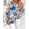 imagePRETTYGARDEN Womens Floral Blouses Dressy Casual V Neck Button Down Shirts Lantern Long Sleeve Boho Chiffon Fall Tops 2025Floral White Blue
