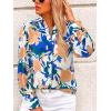 imagePRETTYGARDEN Womens Floral Blouses Dressy Casual V Neck Button Down Shirts Lantern Long Sleeve Boho Chiffon Fall Tops 2025Floral White Blue