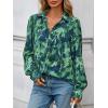 imagePRETTYGARDEN Womens Floral Blouses Dressy Casual V Neck Button Down Shirts Lantern Long Sleeve Boho Chiffon Fall Tops 2025Green