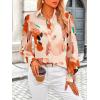 imagePRETTYGARDEN Womens Floral Blouses Dressy Casual V Neck Button Down Shirts Lantern Long Sleeve Boho Chiffon Fall Tops 2025Orange Watercolour