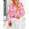 imagePRETTYGARDEN Womens Floral Blouses Dressy Casual V Neck Button Down Shirts Lantern Long Sleeve Boho Chiffon Fall Tops 2025Pink Floral