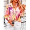 imagePRETTYGARDEN Womens Floral Blouses Dressy Casual V Neck Button Down Shirts Lantern Long Sleeve Boho Chiffon Fall Tops 2025Pink Watercolour