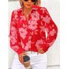imagePRETTYGARDEN Womens Floral Blouses Dressy Casual V Neck Button Down Shirts Lantern Long Sleeve Boho Chiffon Fall Tops 2025Red