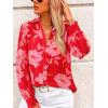 imagePRETTYGARDEN Womens Floral Blouses Dressy Casual V Neck Button Down Shirts Lantern Long Sleeve Boho Chiffon Fall Tops 2025Red