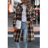 imagePRETTYGARDEN Womens Plaid Shacket Jacket Fall Fashion 2025 Long Sleeve Button Up Flannel Shirt Winter Clothing Woolen CoatsNavy