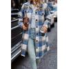 imagePRETTYGARDEN Womens Plaid Shacket Jacket Fall Fashion 2025 Long Sleeve Button Up Flannel Shirt Winter Clothing Woolen CoatsPlaid Blue White