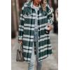 imagePRETTYGARDEN Womens Plaid Shacket Jacket Fall Fashion 2025 Long Sleeve Button Up Flannel Shirt Winter Clothing Woolen CoatsPlaid Dark Green