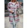 imagePRETTYGARDEN Womens Plaid Shacket Jacket Fall Fashion 2025 Long Sleeve Button Up Flannel Shirt Winter Clothing Woolen CoatsPlaid Pink