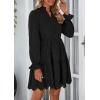 imagePRETTYGARDEN Womens Spring 2025 Long Puff Sleeve Mini Dress Hollow Out Lace V Neck A Line Ruffle Casual Party DressesBlack
