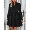 imagePRETTYGARDEN Womens Spring 2025 Long Puff Sleeve Mini Dress Hollow Out Lace V Neck A Line Ruffle Casual Party DressesBlack