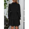 imagePRETTYGARDEN Womens Spring 2025 Long Puff Sleeve Mini Dress Hollow Out Lace V Neck A Line Ruffle Casual Party DressesBlack