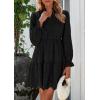 imagePRETTYGARDEN Womens Spring 2025 Long Puff Sleeve Mini Dress Hollow Out Lace V Neck A Line Ruffle Casual Party DressesBlack