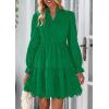 imagePRETTYGARDEN Womens Spring 2025 Long Puff Sleeve Mini Dress Hollow Out Lace V Neck A Line Ruffle Casual Party DressesDark Green