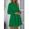 imagePRETTYGARDEN Womens Spring 2025 Long Puff Sleeve Mini Dress Hollow Out Lace V Neck A Line Ruffle Casual Party DressesDark Green