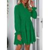 imagePRETTYGARDEN Womens Spring 2025 Long Puff Sleeve Mini Dress Hollow Out Lace V Neck A Line Ruffle Casual Party DressesDark Green