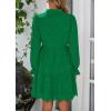 imagePRETTYGARDEN Womens Spring 2025 Long Puff Sleeve Mini Dress Hollow Out Lace V Neck A Line Ruffle Casual Party DressesDark Green