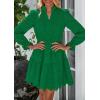imagePRETTYGARDEN Womens Spring 2025 Long Puff Sleeve Mini Dress Hollow Out Lace V Neck A Line Ruffle Casual Party DressesDark Green