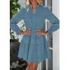 imagePRETTYGARDEN Womens Spring 2025 Long Puff Sleeve Mini Dress Hollow Out Lace V Neck A Line Ruffle Casual Party DressesGrey Blue
