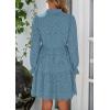 imagePRETTYGARDEN Womens Spring 2025 Long Puff Sleeve Mini Dress Hollow Out Lace V Neck A Line Ruffle Casual Party DressesGrey Blue