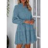 imagePRETTYGARDEN Womens Spring 2025 Long Puff Sleeve Mini Dress Hollow Out Lace V Neck A Line Ruffle Casual Party DressesGrey Blue