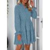 imagePRETTYGARDEN Womens Spring 2025 Long Puff Sleeve Mini Dress Hollow Out Lace V Neck A Line Ruffle Casual Party DressesGrey Blue