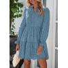 imagePRETTYGARDEN Womens Spring 2025 Long Puff Sleeve Mini Dress Hollow Out Lace V Neck A Line Ruffle Casual Party DressesGrey Blue