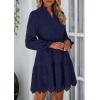 imagePRETTYGARDEN Womens Spring 2025 Long Puff Sleeve Mini Dress Hollow Out Lace V Neck A Line Ruffle Casual Party DressesNavy