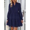 imagePRETTYGARDEN Womens Spring 2025 Long Puff Sleeve Mini Dress Hollow Out Lace V Neck A Line Ruffle Casual Party DressesNavy