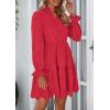 imagePRETTYGARDEN Womens Spring 2025 Long Puff Sleeve Mini Dress Hollow Out Lace V Neck A Line Ruffle Casual Party DressesRed