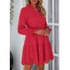 imagePRETTYGARDEN Womens Spring 2025 Long Puff Sleeve Mini Dress Hollow Out Lace V Neck A Line Ruffle Casual Party DressesRed