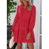 imagePRETTYGARDEN Womens Spring 2025 Long Puff Sleeve Mini Dress Hollow Out Lace V Neck A Line Ruffle Casual Party DressesRed