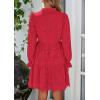 imagePRETTYGARDEN Womens Spring 2025 Long Puff Sleeve Mini Dress Hollow Out Lace V Neck A Line Ruffle Casual Party DressesRed