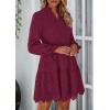 imagePRETTYGARDEN Womens Spring 2025 Long Puff Sleeve Mini Dress Hollow Out Lace V Neck A Line Ruffle Casual Party DressesWine Red