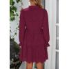 imagePRETTYGARDEN Womens Spring 2025 Long Puff Sleeve Mini Dress Hollow Out Lace V Neck A Line Ruffle Casual Party DressesWine Red
