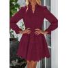 imagePRETTYGARDEN Womens Spring 2025 Long Puff Sleeve Mini Dress Hollow Out Lace V Neck A Line Ruffle Casual Party DressesWine Red