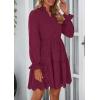 imagePRETTYGARDEN Womens Spring 2025 Long Puff Sleeve Mini Dress Hollow Out Lace V Neck A Line Ruffle Casual Party DressesWine Red