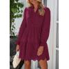 imagePRETTYGARDEN Womens Spring 2025 Long Puff Sleeve Mini Dress Hollow Out Lace V Neck A Line Ruffle Casual Party DressesWine Red